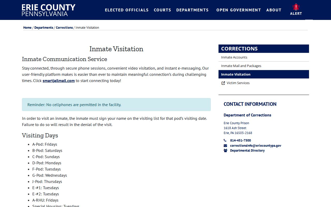 Erie County arrest and prison visitation information