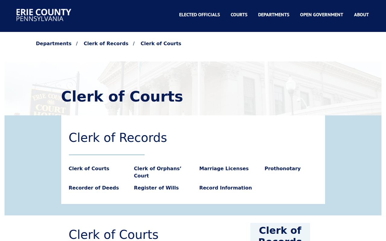 Erie County criminal court case services at the Clerk of Courts