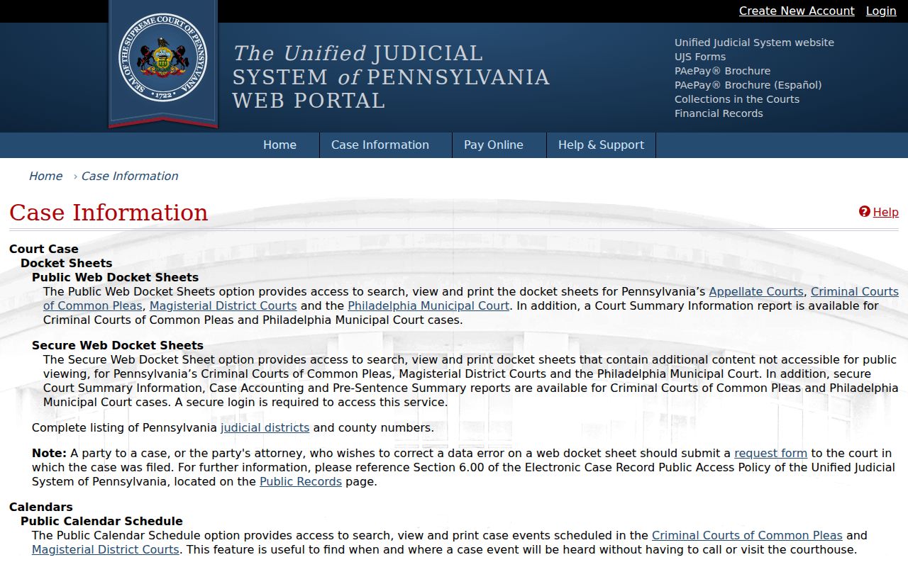 Erie County criminal court case public docket access options