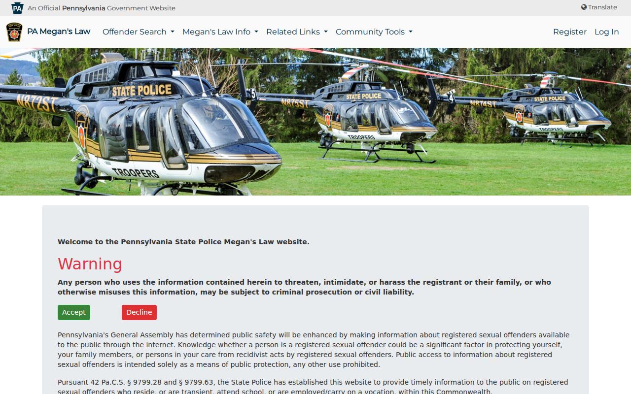Erie County sex offender search on the PSP Megan's Law website