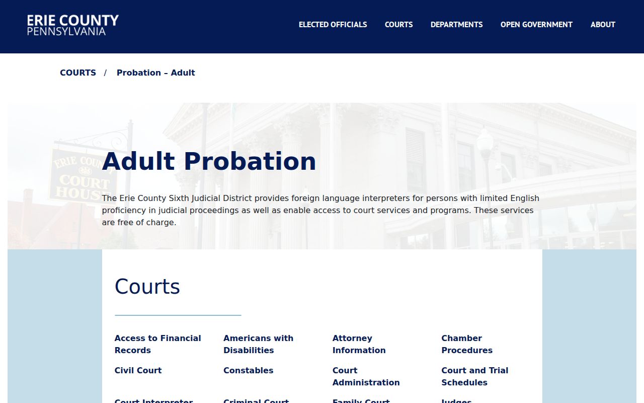 Erie County criminal history adult probation programs