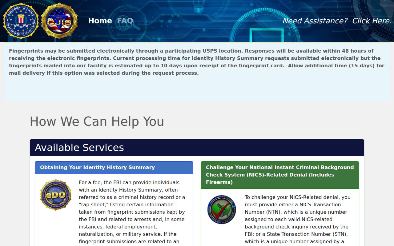 Erie County criminal history FBI self-check portal